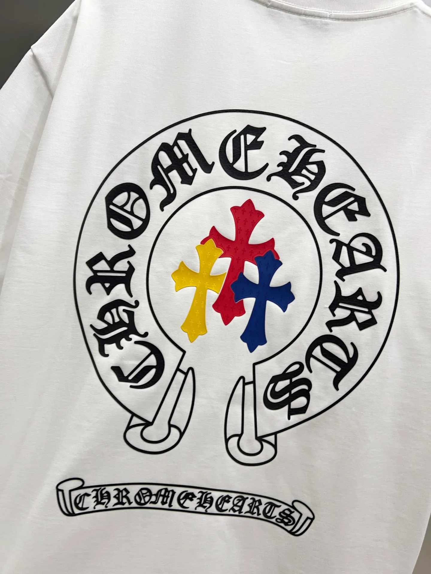 🅿️190 CH Crow 2025 Autumn and Winter New Short-sleeved T-shirt Horseshoe Sanskrit word craft Cross foam craft design The real thing is great🔥Same style for men and women, loose version Size S M L XL XXL Five sizes black white